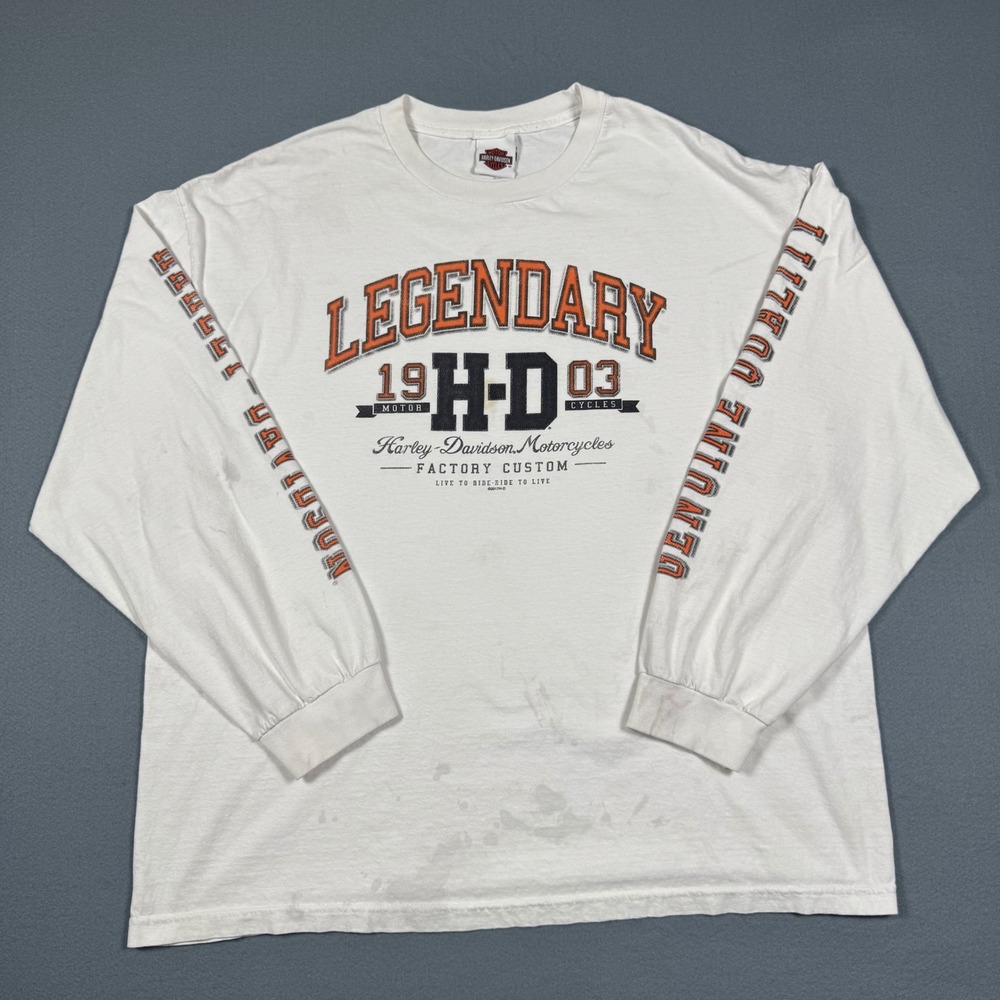 Harley Davidson Legendary H-D Munster Indiana Long Sleeve T-Shirt White Mens XXL